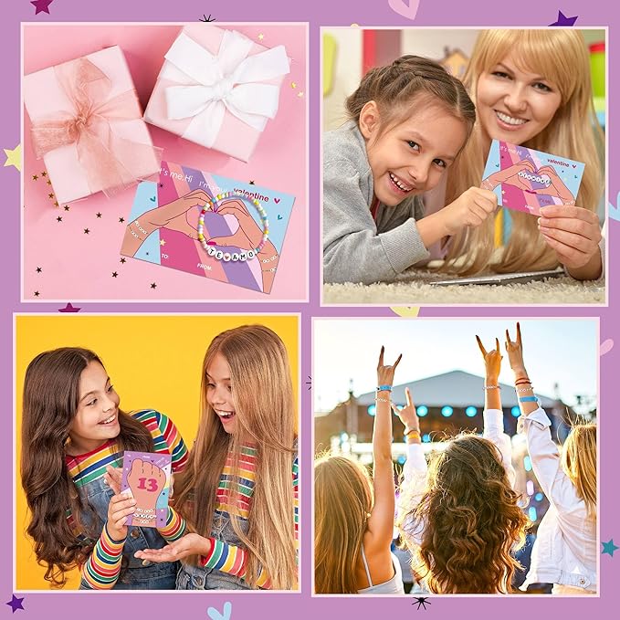 Valentines Day Cards for Kids School - 28 Pack Valentines Bracelets for Kids, Friendship Valentines Cards, Valentines Day Gift for Girls, School Classroom Valentines Day Exchange Gift