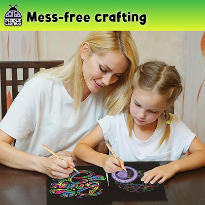 PURPLE LADYBUG Rainbow Scratch Art Paper, 79 PCS Creative Drawing Paper & Stencils - Arts and Crafts for Ages 4-12, Kids Craft Activity Set, Easter Basket Stuffers for Kids, Summer Wedding Activities