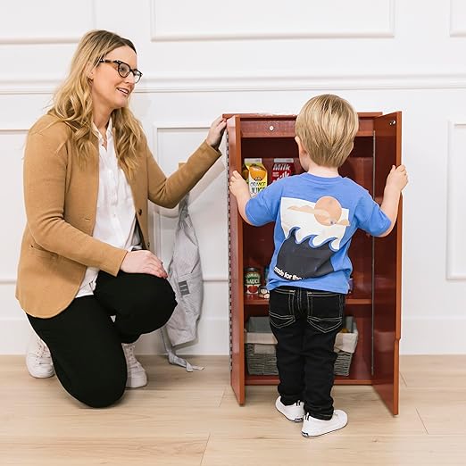 ECR4Kids Play Kitchen Refrigerator, Wooden Playset, Dark Walnut