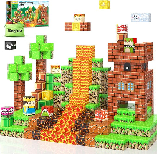 Soyee Magnetic Blocks - Build Mine Magnet World Kids Games Magnetic Building Toys Kingdom & Lava World Adventure 1'' Magnetic Cubes STEM Toys Christmas Birthday Gifts for 3+ Years Old Boys Girls
