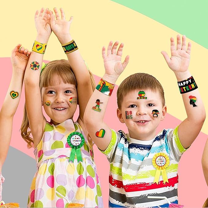 48 PCS Happy Juneteenth African Party Favors 24PCS Tattoos Stickers 24PCS Slap Bracelets Wristbands Perfect for Themed Birthday Baby Showers or Classroom Rewards Ideal Decor and Gifts for Adults
