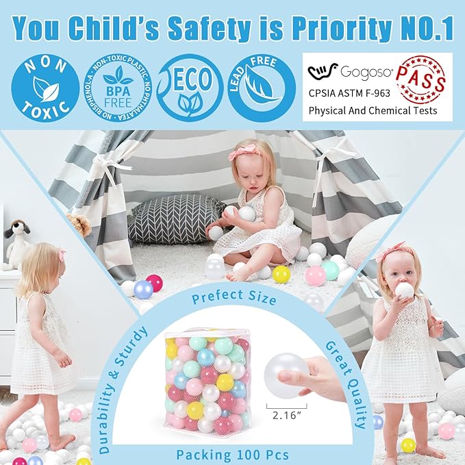 GOGOSO Ball Pit Balls for Toddles, Kids Plastic Balls for BallPit, Pool, Baby Party Accessories, Birthday Decoration 50 100 200 500 1000