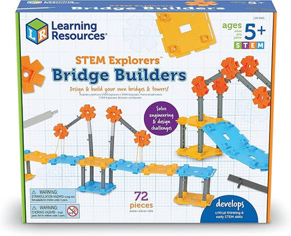Learning Resources STEM Explorers Bridge Builders,72 Pieces,Ages 5+, STEM Toys, STEM Building Toys,STEM Kits,Kids stem Projects, Build it Yourself Toys