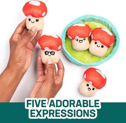 Emotional Support Mushrooms by Relatable, Cuddly Stuffed Animals and Toys, Squishy Toys and Plushies, Great Gift Ideas for Loved Ones of All Ages, Includes 5 Mushroom Plushies with Carrying Basket