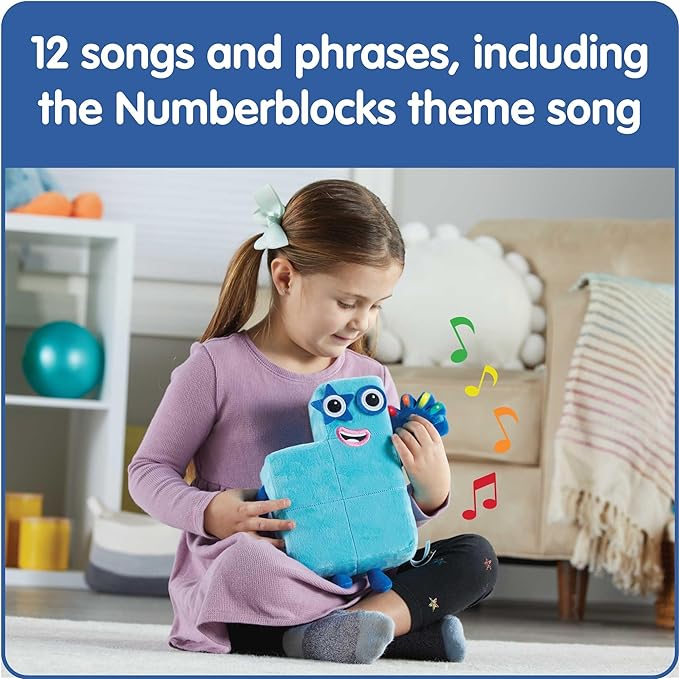 hand2mind Sing-Along Numberblock Five, Music Toys, Numbers for Toddlers, Preschool Learning Math Toys, Light Up Stuffed Animal Plushies, Counting Blocks, Kids Birthday Gifts, Easter Basket Stuffers