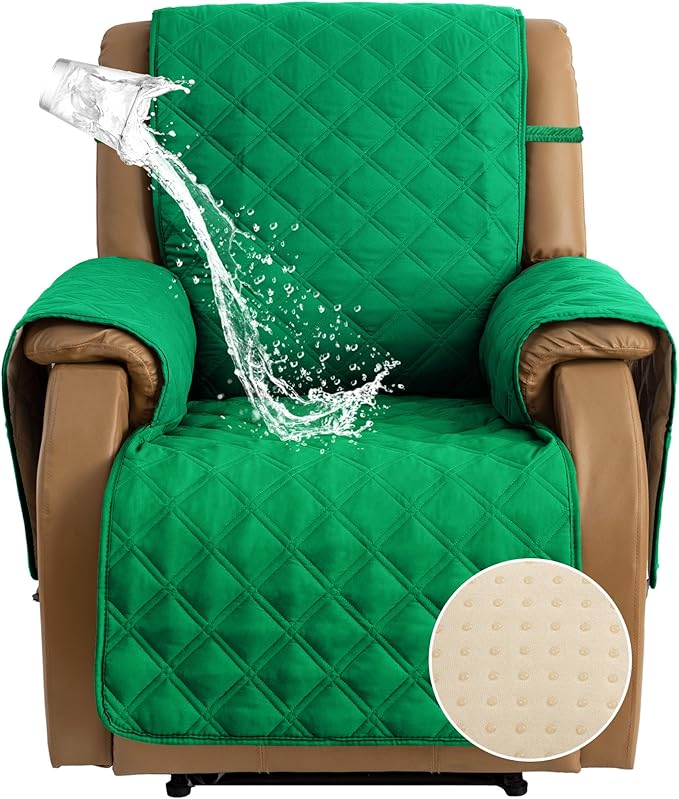 TOMORO Non-Slip Quilted Recliner Cover, 100% Waterproof Recliner Chair Slipcover Furniture Protector with Pockets, Washable Couch Cover with Elastic Straps for Kids and Pets，23 Inch