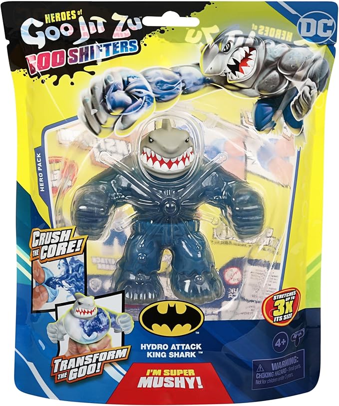Heroes of Goo Jit Zu Goo Shifters DC Super Villain Stretchy Action Figure Hydro Attack King Shark. Incredibly Mushy DC 4.2" Toy Figure. Crush The Core!
