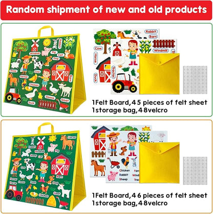 Felt Board&Story Sets and Pieces for Toddlers,Flannel Board Quiet Time Books for Children,Foldable,Double Sided,Felt Learning Board for The Classroom,Felt Toys Activities for Kids (Farm Animals)