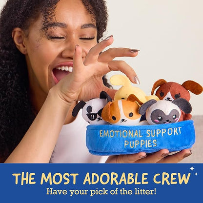 Emotional Support Puppies by Relatable, Cuddly Stuffed Animals and Plushies Set, Small Gifts for Mom, Includes 5 Puppies Plush Toys with Carrying Basket, for Mom