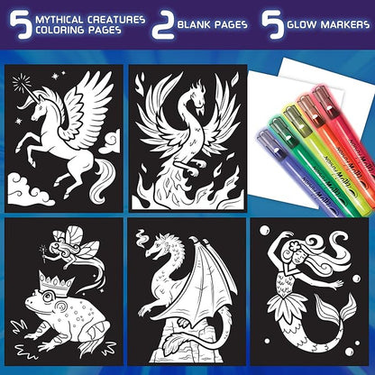 Crayola Glow Fusion, Glow in The Dark Coloring Set with Markers, Mythical Creature Coloring Pages, Gift for Kids
