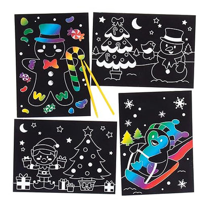Baker Ross AR756 Scratch Art Pictures - Pack of 8, Scratch Art Paper and Scratch Art for Kids, Great for Kids Arts and Crafts, Christmas Gifts and Children’s Party Bag Fillers