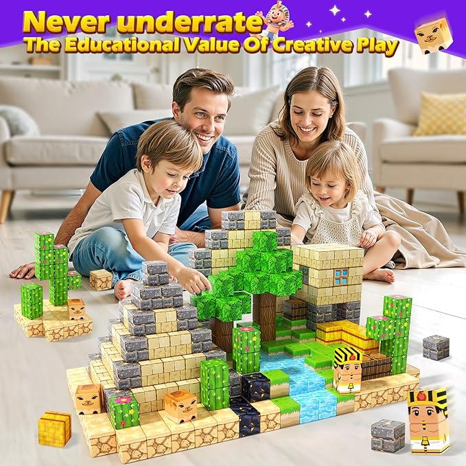 Gooidea Large Magnetic Blocks Kids Toys, Sensory Learning Toys, Mine Magworld Building Craft, Desert Construction Set, 1“ Magnetic Building Cubes, Game Gift for 3+ Year Old Boys Girls