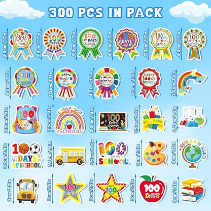 JULBEAR 300Pcs 100 Days of School Foam Stickers Self-Adhesive Campus Smarter Motivational Reward Stickers for 100th Day of School Party Classroom Decoration Favor Supplies
