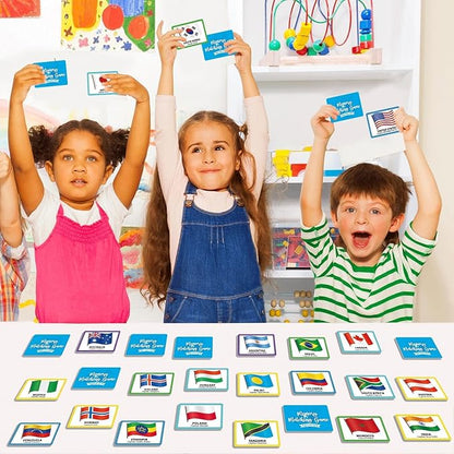 gisgfim 50 Pairs Memory Matching Game Flags of The World Concentration Memory Matching Games for Kids and Adults Learning Educational A Fun & Fast Countries of The World Memory Matching Games