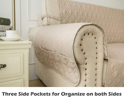 Ameritex Couch Sofa Slipcover 100% Waterproof Nonslip Quilted Furniture Protector Slipcover for Dogs, Children, Pets Sofa Slipcover Machine Washable (Beige, 78")