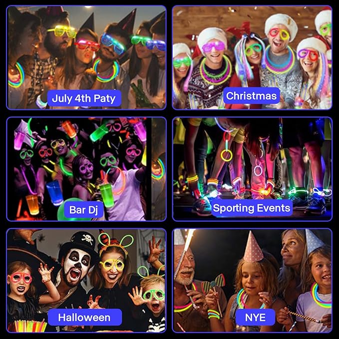 Glow in the Dark Party Supplies,243pcs Glow Party Favors Light Up Toys with Glasses Hair Clips Rave Accessories,100 Glow Sticks Bulk,for Glow Party Raves Birthday
