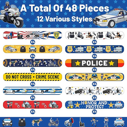 48PCS Police Party Favors Police Slap Bracelets Police Bracelets Wristbands for Police Themed Birthday Party Supplies Gifts Decorations Kids Classroom Rewards Prizes Carnival Christmas
