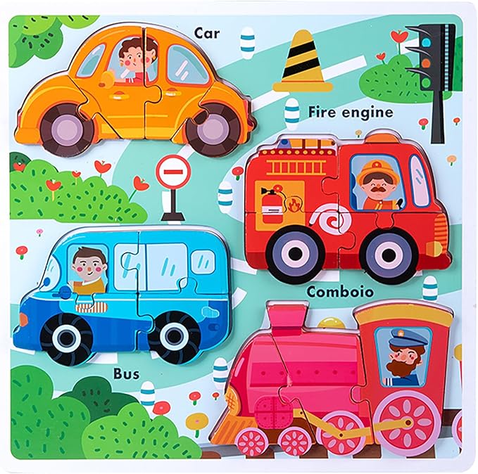 Wooden Puzzles for Toddlers 1-3, Jumbo Base Vehicle Puzzles 2-4,Toddler Boys Toys Birthday Gifts