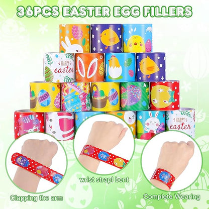 Easter Slap Bracelets for Kids 36PCS Easter Basket Stuffers for Kids Bulk Snap Bracelet Easter Party Favors Supplies Easter Egg Fillers Toys Goodie Bag Stuffers Toy Gifts for Student Classroom Prizes