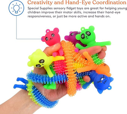 Special Supplies Kid’s Sensory Toys Fidget Strings with Cute Animal Faces, Set of 12, Tactile Stimulation for Hand-Eye Coordination, Textured Stretchy Silicone, Fun for Girls and Boys