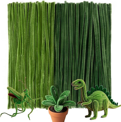 Caydo 200 Pieces Green Pipe Cleaners,Thick Fluffy Chenille Stems, Pipe Cleaner Crafts for Arts & Crafts, Perfect for Making Animals, Flowers, and Mother's Day Decorations