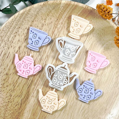 Xaekicr Vintage Tea Set Polymer Clay Cutters – 2 PCS Teapot and Teacup Clay Earring Cutters Set, Clay Tools for Polymer Clay Molds and Jewelry Making DIY