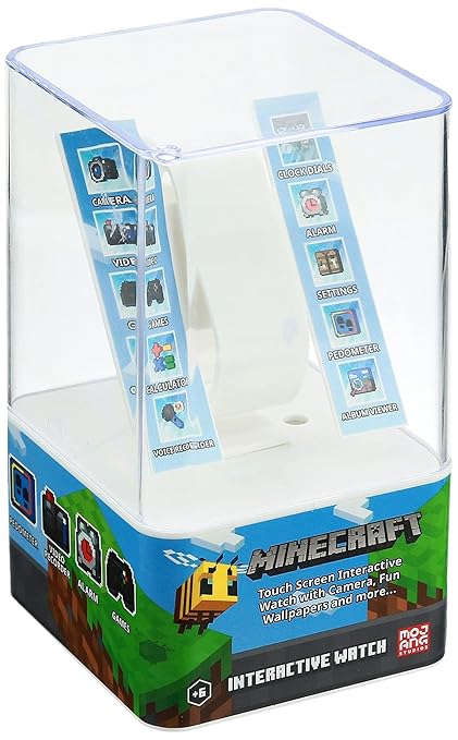 Accutime Microsoft Minecraft Green Educational Learning Touchscreen Smart Watch Toy for Boys, Girls, Toddlers - Selfie Cam, Learning Games, Alarm, Calculator, Step Tracker & more! (Model: MIN4045AZ)