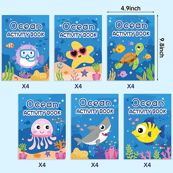 BZaber Ocean Activity Coloring Books - 24Pcs Under The Sea Including Turtle Jellyfish Starfish Shark Clownfish DIY Art Drawing Pattern Under The Sea Birthday Party Favors Home School Supply for Kids