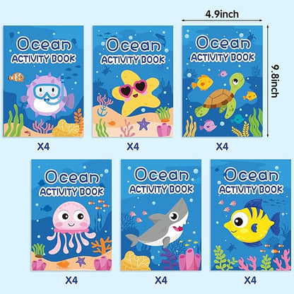 BZaber Ocean Activity Coloring Books - 24Pcs Under The Sea Including Turtle Jellyfish Starfish Shark Clownfish DIY Art Drawing Pattern Under The Sea Birthday Party Favors Home School Supply for Kids