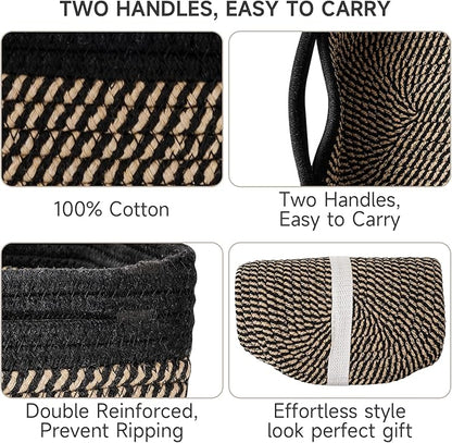 3-Pack Storage Baskets for Organizing | Woven Shelf Toy Basket | Rope Baskets for Gifts Empty | Closet Organizer Bins with Handles | Cube Decorative Box | 13.7×7.1×6.7” | Black Brown