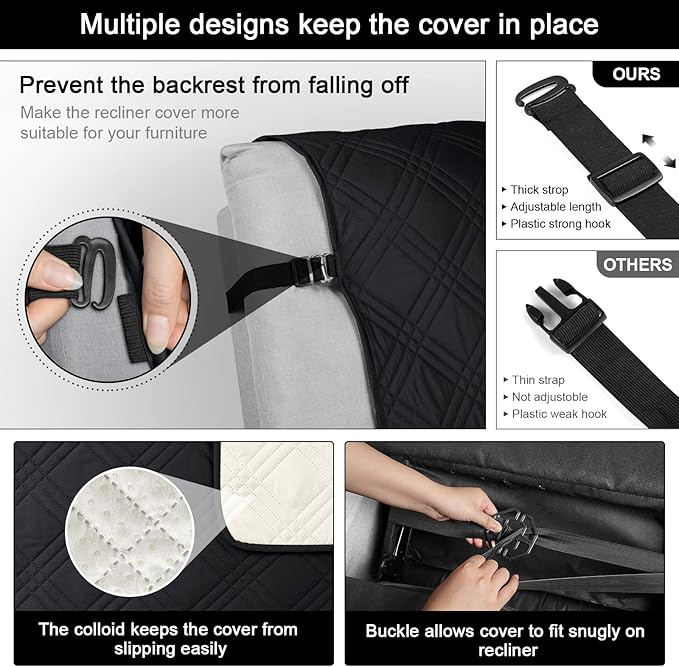 TAOCOCO 100% Waterproof Recliner Chair Cover, Small Recliner Covers for Recliner Chair with Pocket, Non Slip Reclining Chair Cover Furniture Protector for Kids, Pets(X-Small Chair, Black)