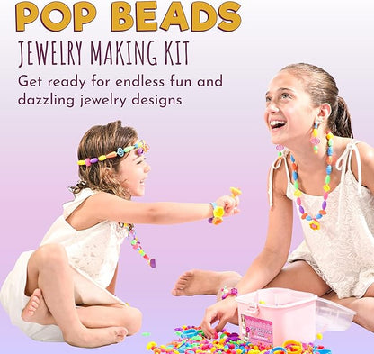 Orian Pop Beads Jewelry Making Kit for Girls, 550+ Piece Set for Girls Ages 3 and Up,Colorful Snap Beads,Bracelet,Necklaces and Rings Unicorn Gift Bag