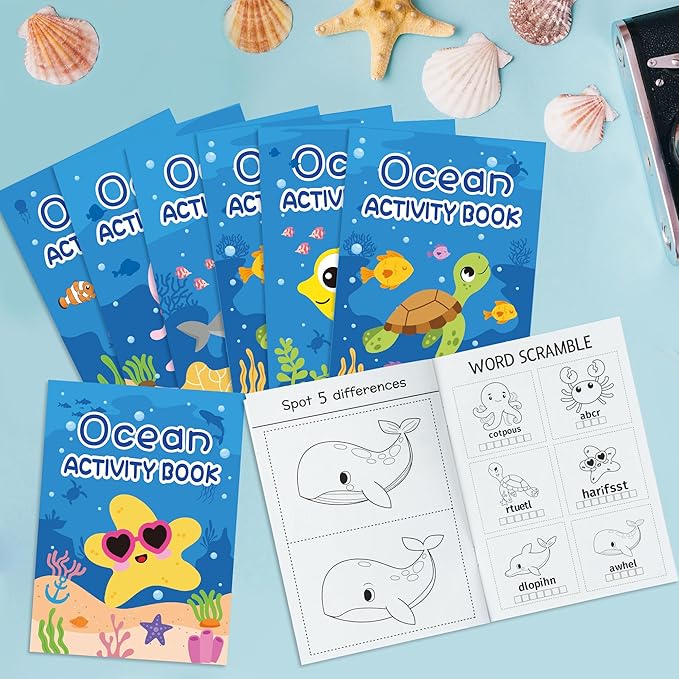 BZaber Ocean Activity Coloring Books - 24Pcs Under The Sea Including Turtle Jellyfish Starfish Shark Clownfish DIY Art Drawing Pattern Under The Sea Birthday Party Favors Home School Supply for Kids