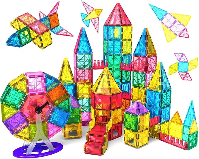 Jasonwell Magnetic Tiles Building Blocks Set for Boys Girls Preschool Educational Magnet Construction Kit Stacking STEM Toys Christmas Birthday Gifts for Kids Toddlers 3 4 5 6 7 8 9 10 + Year Old