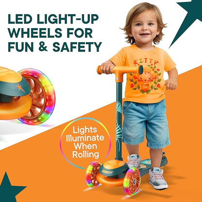 3 Wheel Scooter for Kids, Smooth Light Up LED Front Wheels, Wide Anti Slip Deck, Rear Foot Brake, Easy Lean to Steer Maneuvering, Indoor & Outdoor Ride On Toys for Ages 2 Up,