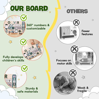 KALOTOYS Busy Board Bear for Toddlers Wooden Montessori Toys, Wooden Controller Sensory Toy for Autistic Children & ADHD Sensory Board for Education & Learning Green