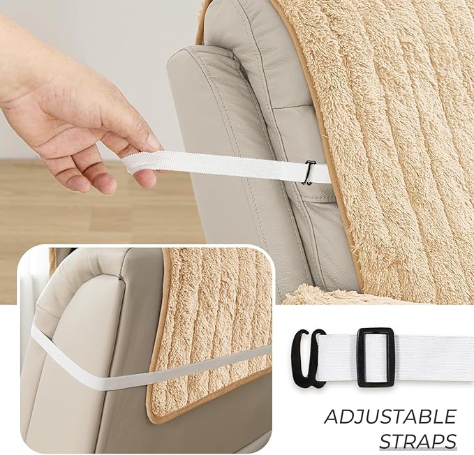 RBSC Home Plush Recliner Slipcover 23 Inches Beige Chair Covers Artificial Wool Lazy Boy Cover Quilted Cover for Recliner Chairs and Furniture Soft Warm