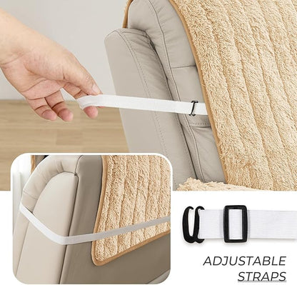 RBSC Home Plush Recliner Slipcover 23 Inches Beige Chair Covers Artificial Wool Lazy Boy Cover Quilted Cover for Recliner Chairs and Furniture Soft Warm