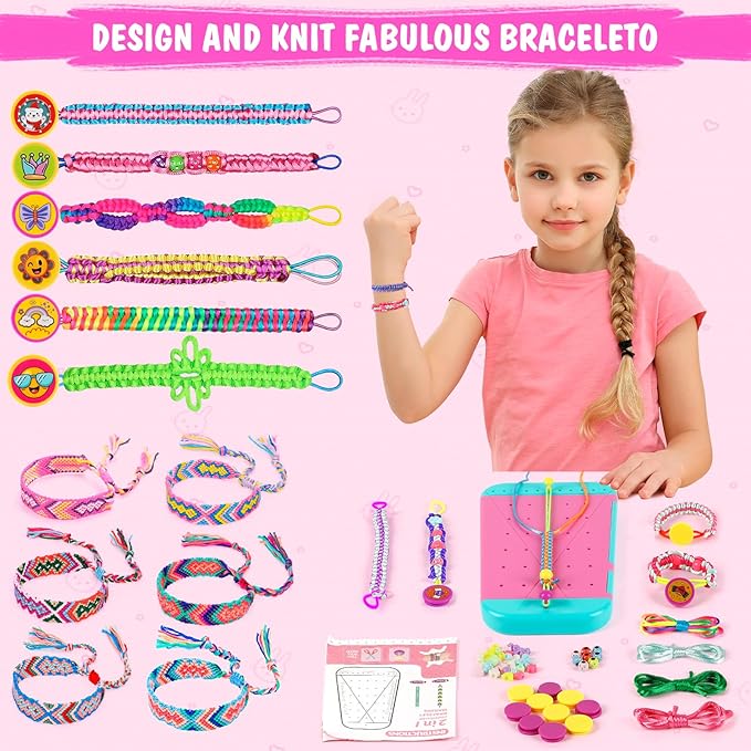 M SANMERSEN 2 in 1 Friendship Bracelet Making Kit for Girls, Arts and Crafts for Kids Ages 8-12, Birthday Gifts Ideas for Girl 8 9 10 11 12 Year Old, Bracelet DIY, Kids Bracelets String Maker Toys