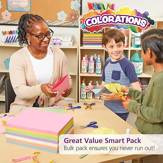 Colorations Construction Paper for Kids - 7 Bright Colors - 600 Bulk Sheets of 9"X12" - Assorted Pack of Heavy-Duty Craft Paper, Bulk School Supplies