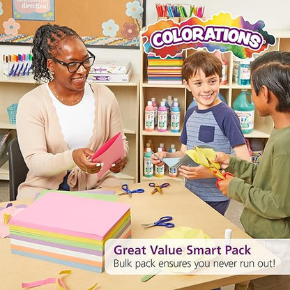 Colorations Construction Paper for Kids - 7 Bright Colors - 600 Bulk Sheets of 9"X12" - Assorted Pack of Heavy-Duty Craft Paper, Bulk School Supplies