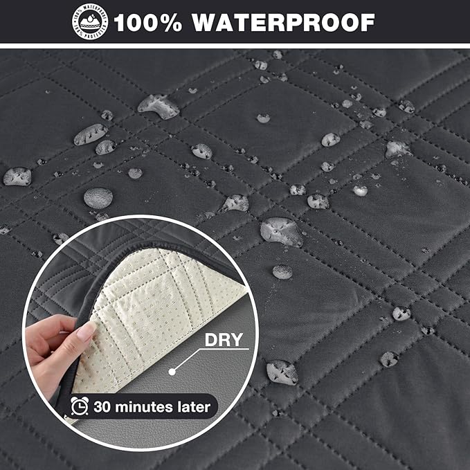 TAOCOCO 100% Waterproof Recliner Sofa Cover, Non Slip Split Couch Covers for Reclining Couches with Elastic Straps, Reclining Sofa Cover Furniture Protector for Kids Pets(3 Seater, Charcoal Gray)