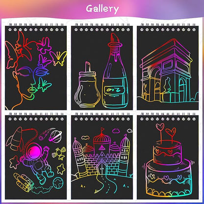 POKONBOY 24 Pack Rainbow Scratch Paper Arts Notebooks, Scratch Note Pads for Kids Rainbow Party Favors Coloring Books for Girls Boys Art Party Supplies