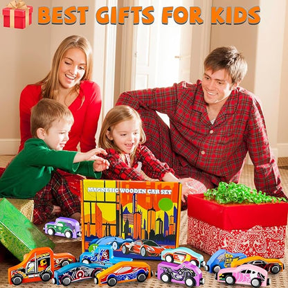 Toddler Boy Toys: 11 Magnetic Train Car Set, Spider Toys for Boys 2 3 4 Wooden Toys for Toddlers Montessori Toys Superhero Toys Toddler Cars Easter&Birthday Gifts for Kids Boys Cars Toys for Kids