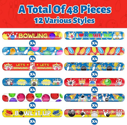 48 PCS Bowling Slap Bracelets Party Favors Bowling Wristbands Bracelets Goodie Bag Fillers for Bowling Birthday Decorations Supplies for Class Reward Prizes Gift for Kids Party Favors Birthday Gifts