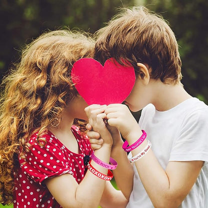 FEPITO 35 Pieces Valentine’s Day Rubber Wristband Silicone Wristbands Rubber Band Bracelets for Party Favors School Gifts Supplies