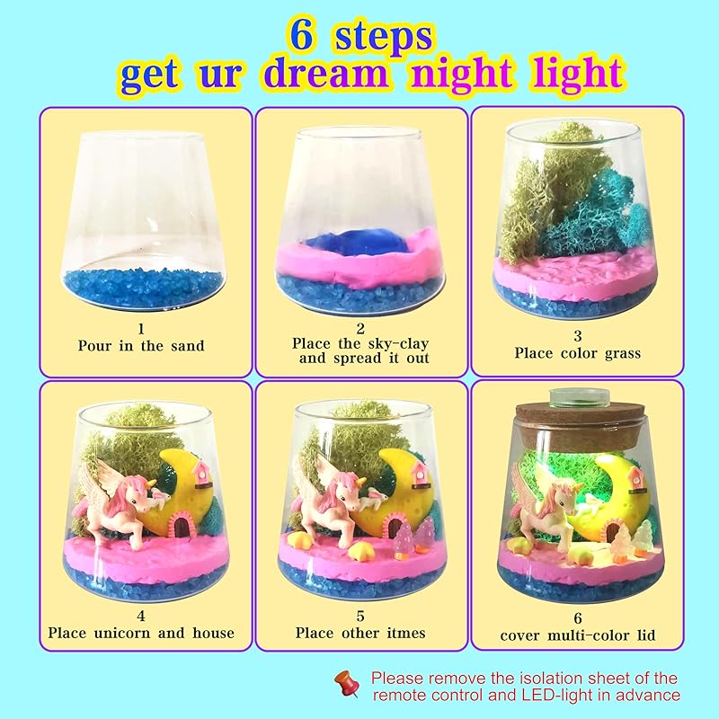 Buy 1 Get 2, Unicorn Terrarium Kit, Mermaid kit for Girls, Arts Craft Kit, Light Up Terrarium DIY Project, Toy for Ages 4-12 Kids, Remote Control LED