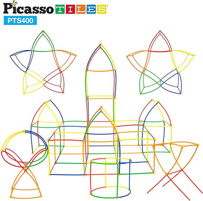 PicassoTiles 400pc Construction Toy Straw Building Set Children STEM Learning Interlocking Building Toys Creative Straw Connecting Builder Kits Early Education Kit for Kids Boys & Girls Ages 3+ PTS400