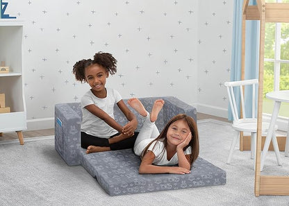 Serta Perfect Sleeper Personalized Extra Wide Convertible Sofa to Lounger, Comfy 2-in-1 Flip Open Couch/Sleeper for Kids, Grey