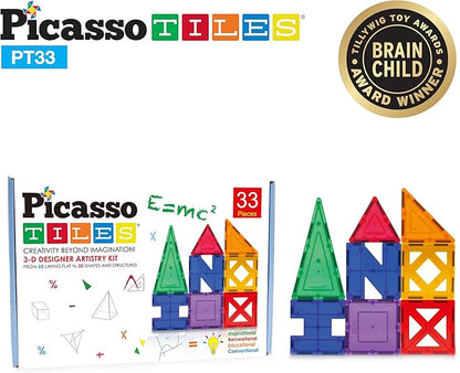 PicassoTiles Educational Set Magnetic Building Tiles with Unique Shapes & Clear Box Tile 3D Magnet Construction Block Different Shapes Connects with Other Figure for Boys & Girls Ages 3+